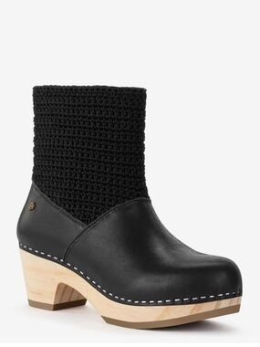 NWOB The San Black Paloma Knit Shaft Leather Clog Ankle Boot Size 9